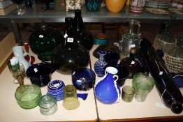 An assortment of coloured glass including three various friggers and other items  Property of the