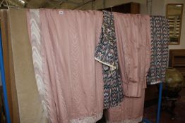 A pair of pink curtains with zigzag trim, 109 inches wide approx. two pairs of multi zigzag