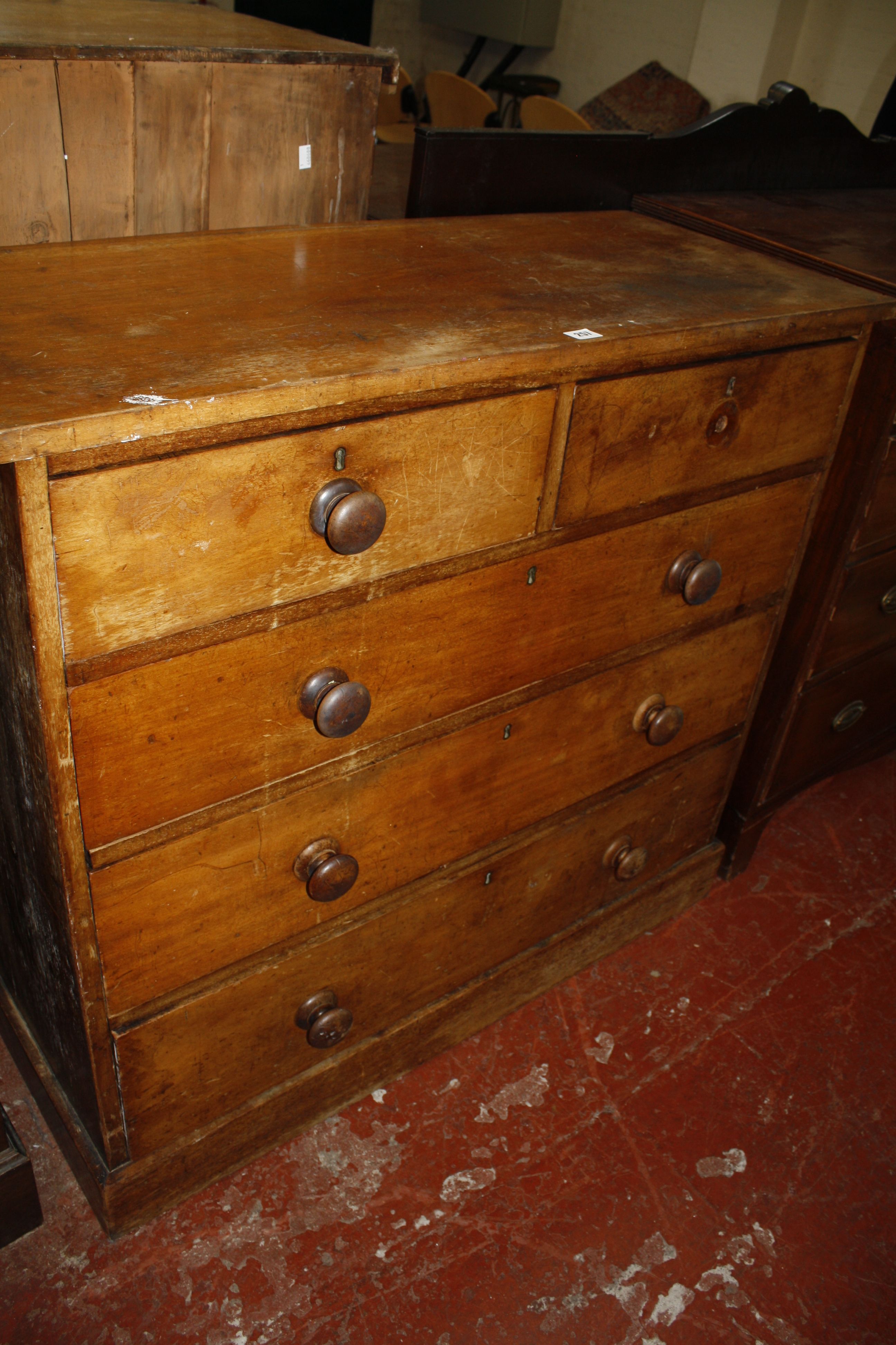 A Victorian mahogany chest of two short and three long drawers