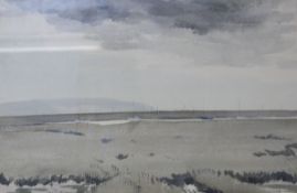 William Dring (1904 - 1990)  'Lymington marsh, Winter' Watercolour  Signed lower left 23cm x 48cm