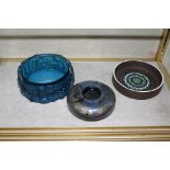 A Whitefriars circular dish, a Hornsea dish and 20th Century glass vase (3)