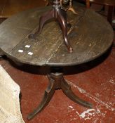 A 19th Century oak tripod table, wine table and toilet mirror