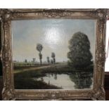 Continental School (20th Century) German landscape with cows, Niederrhein Oil on canvas Signed lower