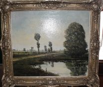 Continental School (20th Century) German landscape with cows, Niederrhein Oil on canvas Signed lower