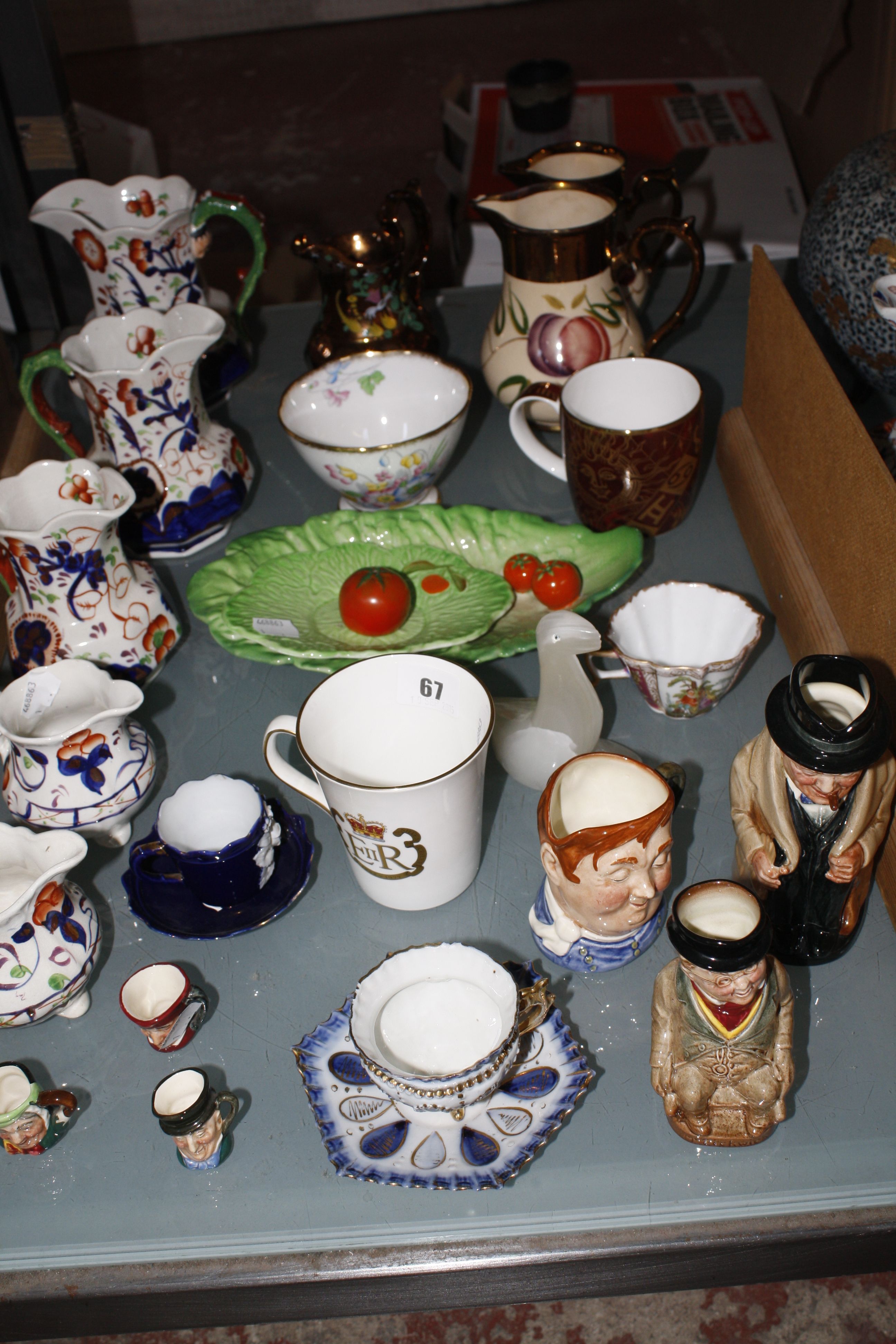 A mixed group of ceramics to include a set of Allerton graduated jugs, lustreware jugs, Doulton