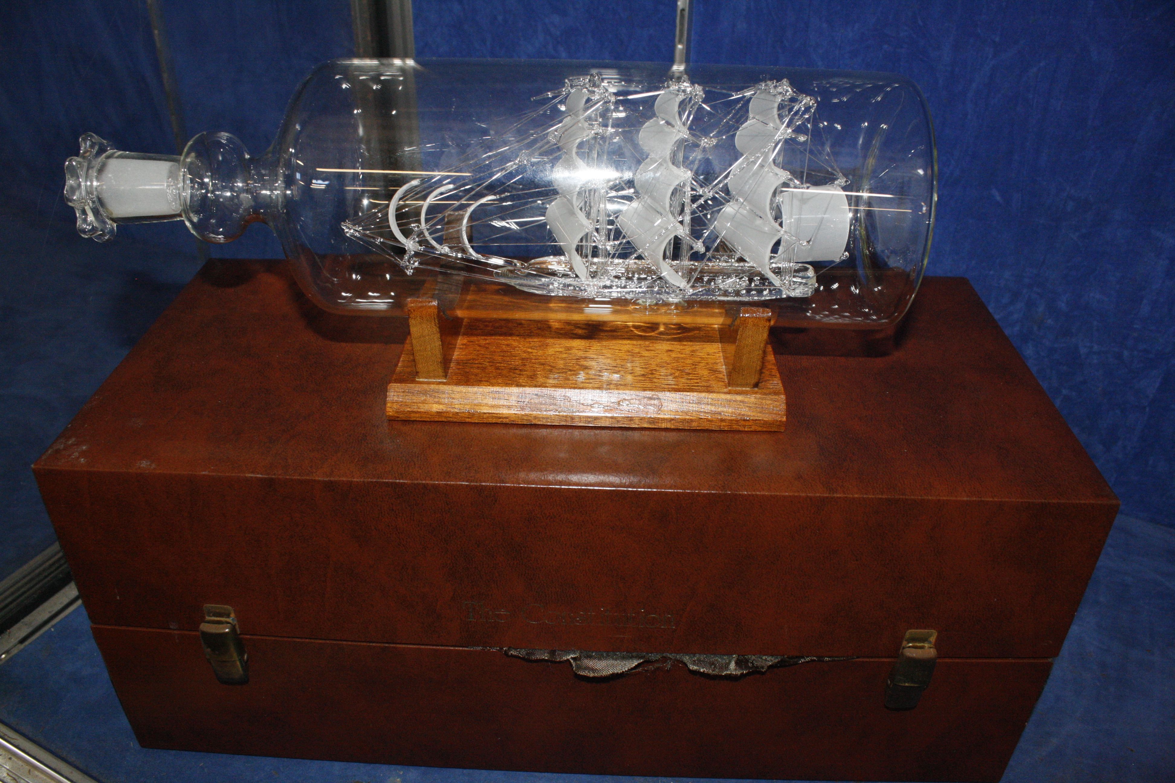 A Glass ship in a bottle by Lichfield glass, on wooden base - Image 2 of 2