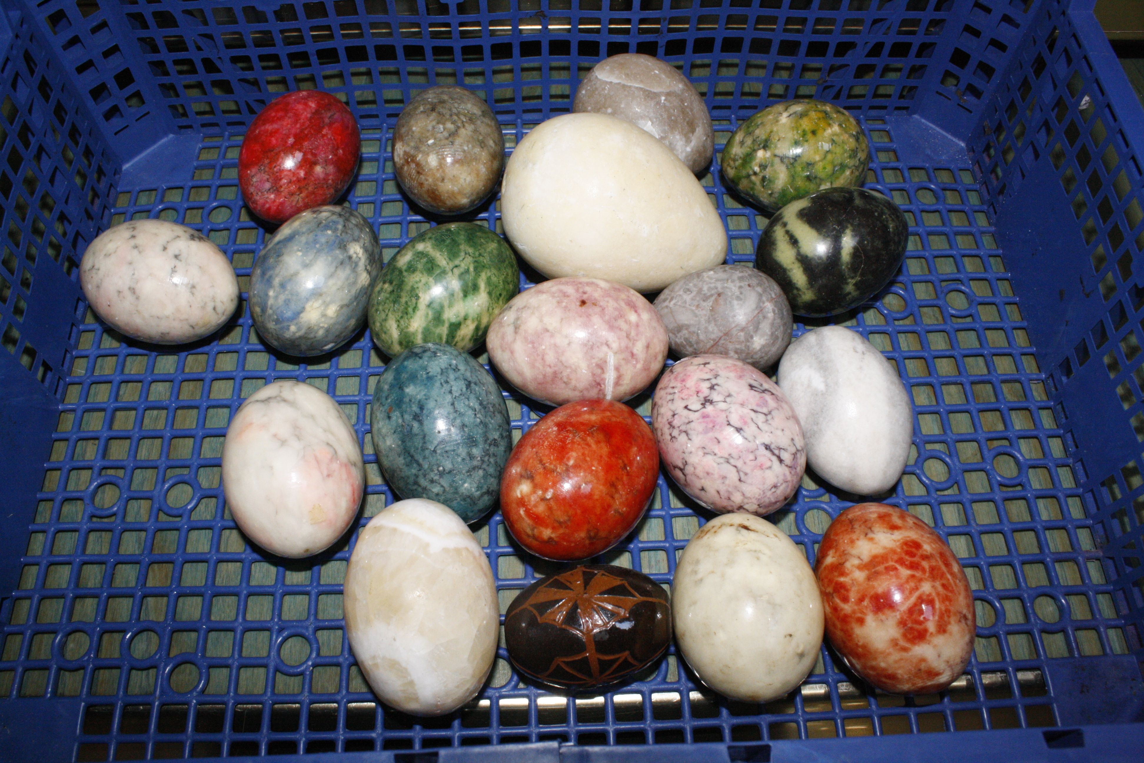 Eight assorted glass paperweights plus a quantity of coloured stone eggs - Image 2 of 2