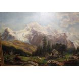 Continental School (20th Century)  Alpine scene Oil on canvas Signed lower left A. Becker 97cm x