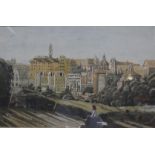 John Doyle (b.1928) View of the Forum  Watercolour (over a printed base) Signed lower right 29.5cm x