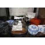 A mixed lot to include assorted ceramics, cloisonné dish, brass escutcheons, inkwell etc