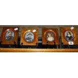 Four mid 20th Century miniature portrait paintings on ivory, in walnut veneered frames (4)