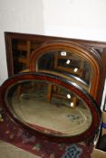 A mixed lot of three wall mirrors to include a Victorian ebonised and tortoiseshell simulated oval