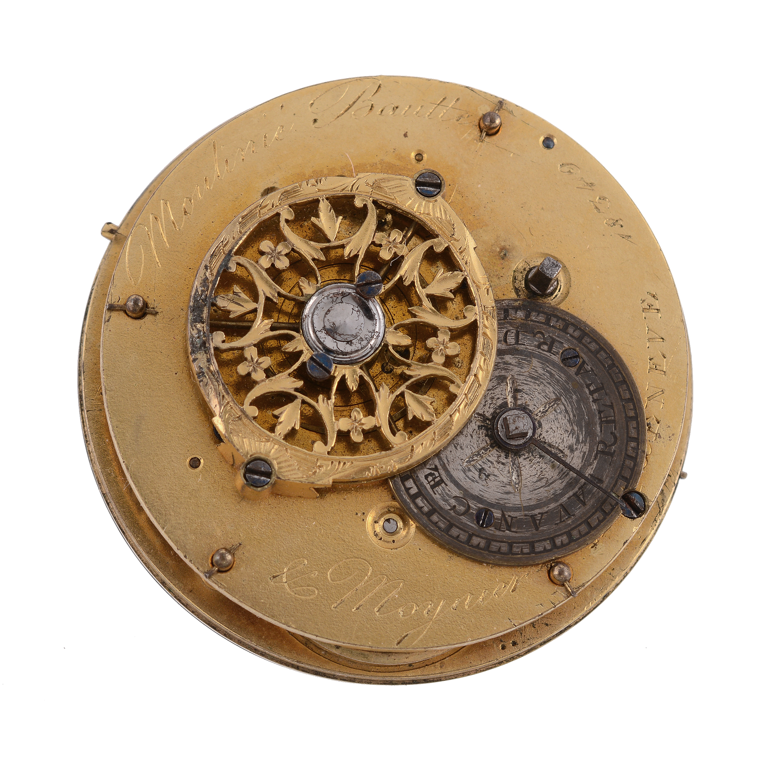 Mouline Bautte & Maynier, Geneva, a Swiss fusee verge watch movement, no. 18349, with foliate