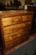 A Victorian satin birch chest of two short and three long drawers 115cm wide