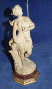 A pottery figure of a classical lady on plinth base