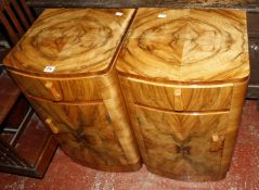 A pair of Art Deco style walnut bowfront bedside cupboards  Property of the Late Christopher
