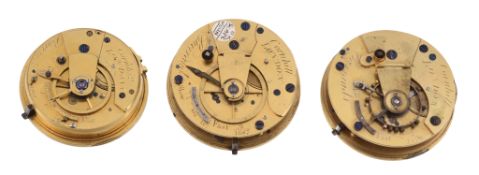 Three watch movements by Barrauds, to include: a duplex fusee movement, no. 1687, with four armed