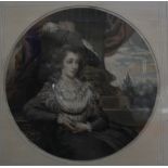 A Bartolozzi style engraving of a Gainsborough beauty, circular, 30cm