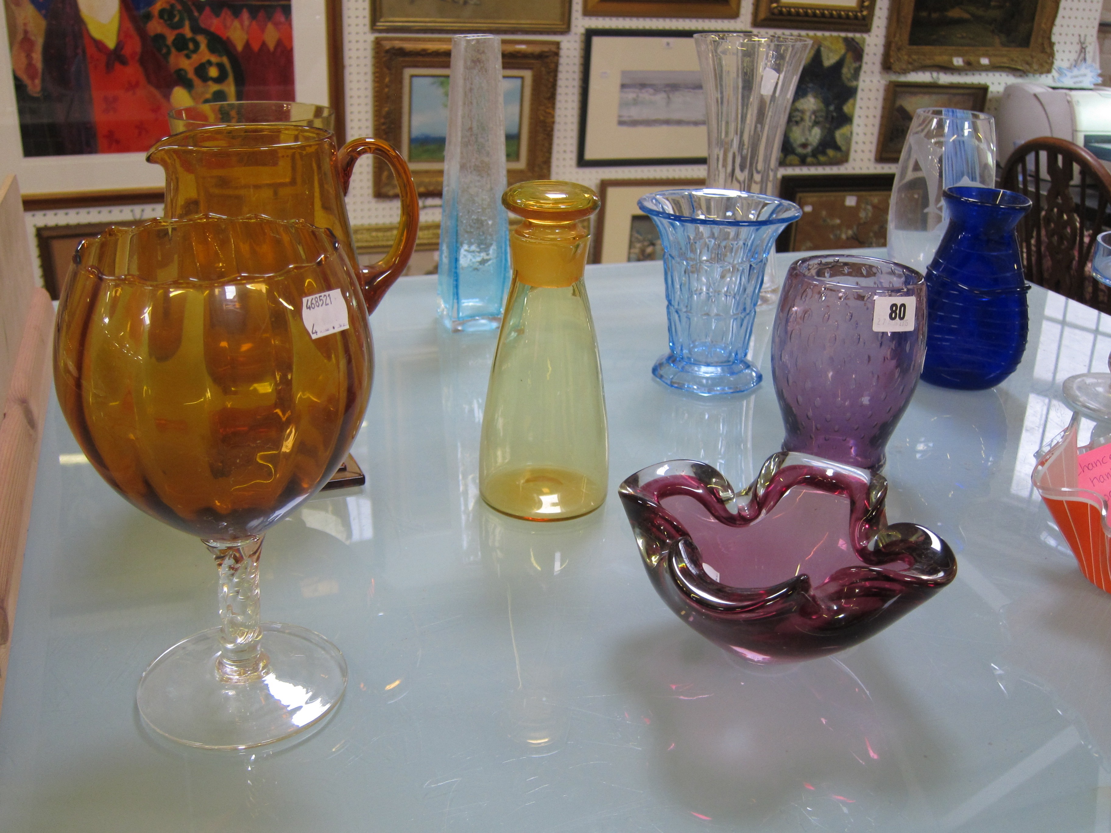 A quantity of art glass to include a Caithness dolphin patterned vase, a Bristol blue shaped vase, a - Image 2 of 2