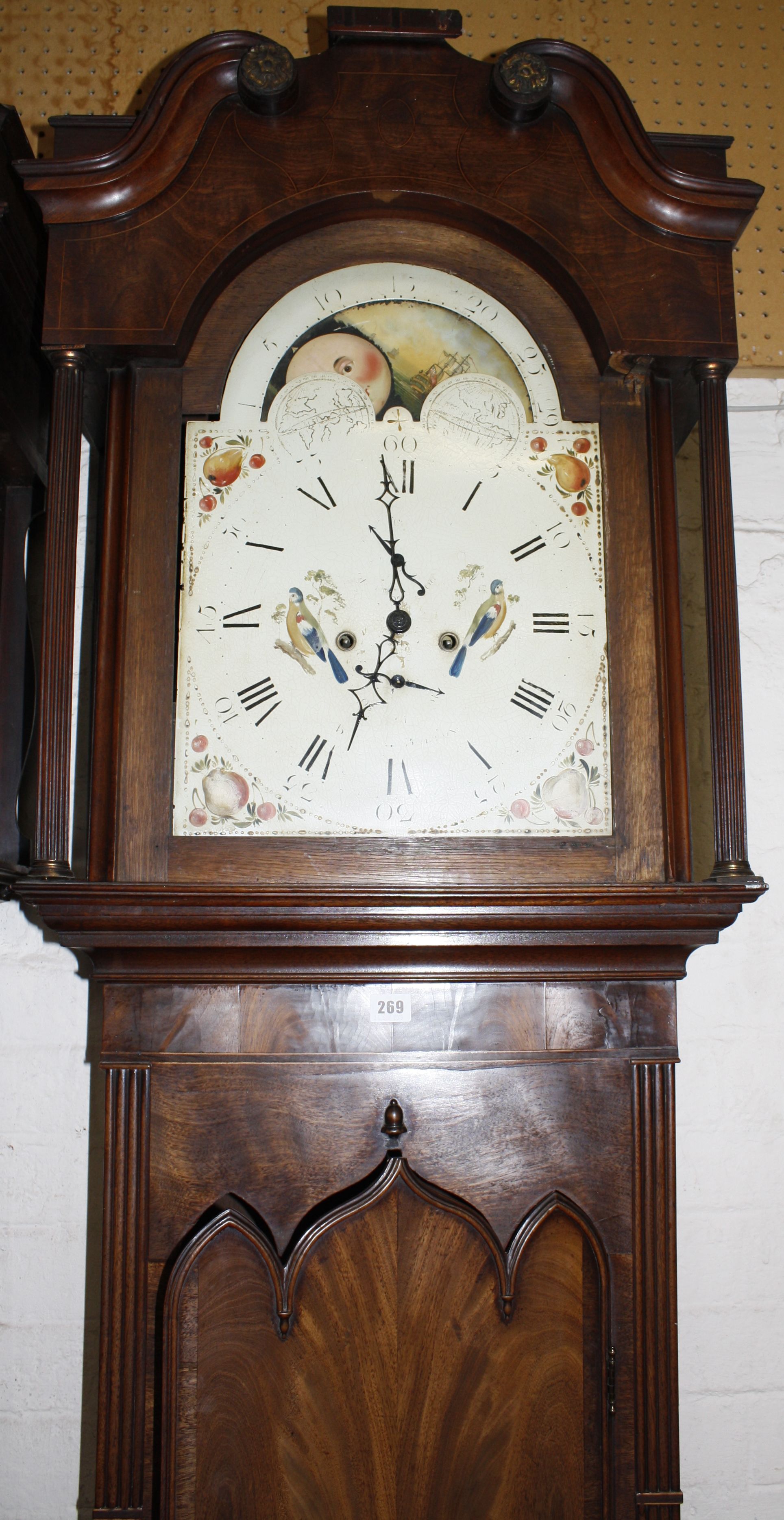 A 19th Century mahogany longcase clock with a painted dial and moon phase 227cm high