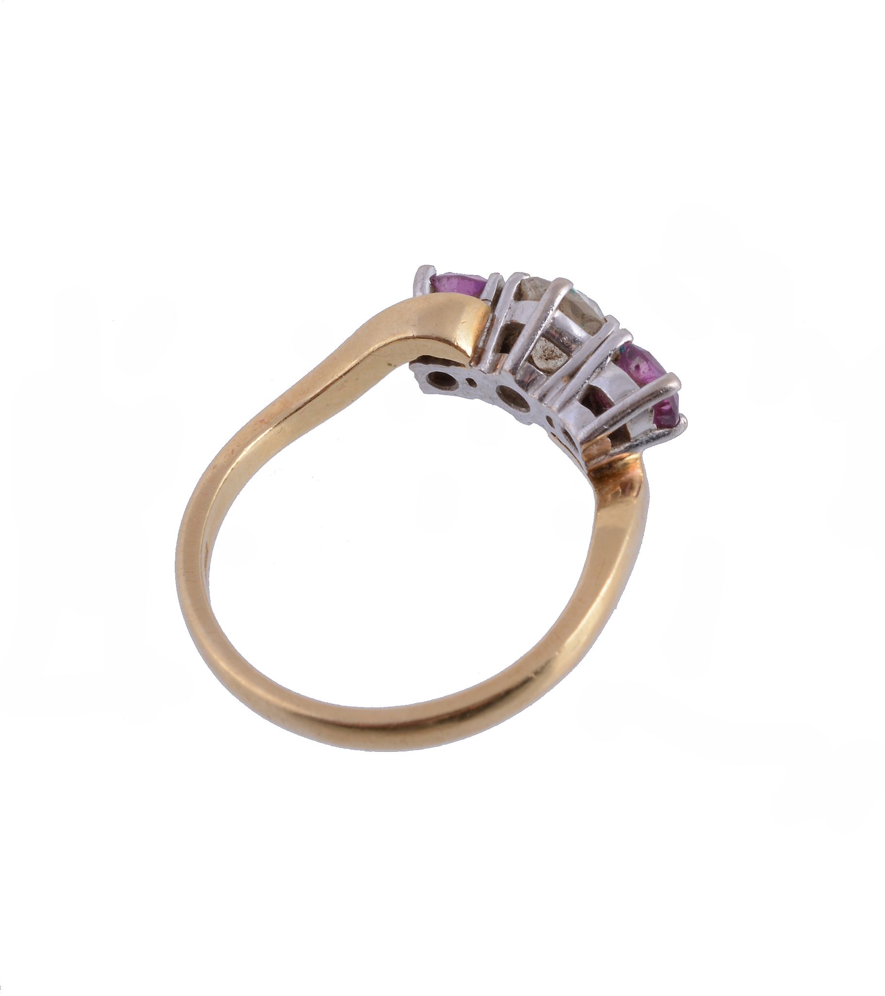 An 18 carat gold pink sapphire and diamond ring, the brilliant cut diamond estimated to weigh 0.85 - Image 2 of 3