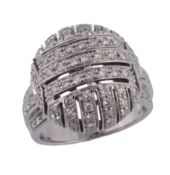 A diamond bombe dress ring, the pierced domed panel set throughout with brilliant cut diamonds,