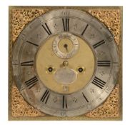 A Queen Anne eight-day longcase clock movement and dial  Samuel Stretch, Bristol, early 18th