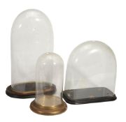 Three glass clock domes The larger two probably French, 19th century  The first with rounded ends,