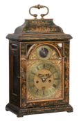 A Queen Anne green japanned table clock with pull-quarter repeat on six bells Markwick, London,