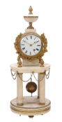 A Regency gilt brass mounted white marble small mantel timepiece in the form of a Classical rotunda