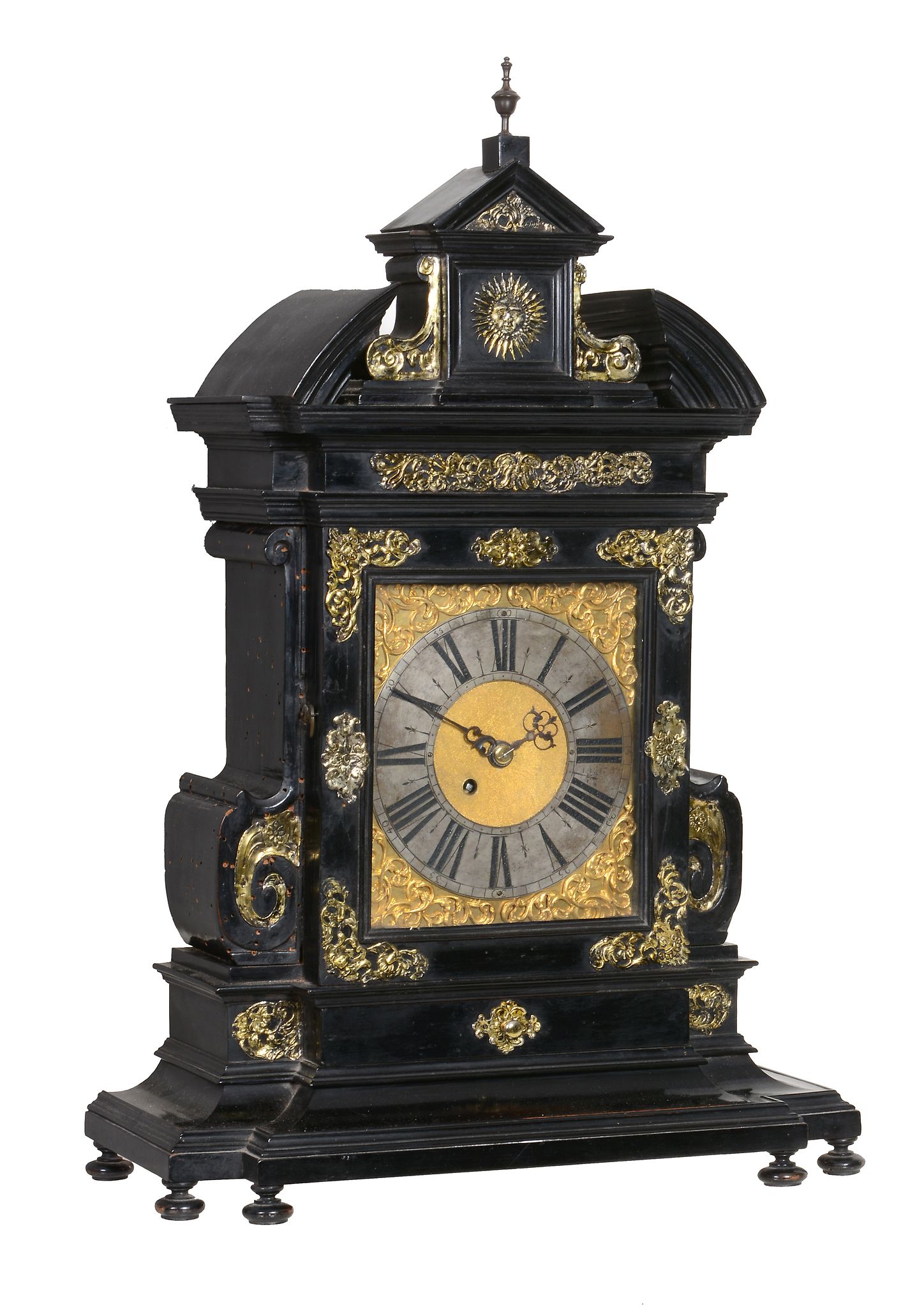 A fine and rare Neapolitan silver-gilt mounted ebonised architectural table timepiece with silent- - Image 2 of 6