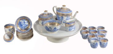 A Miles Mason blue and white porcelain part tea service , circa 1805  A Miles Mason blue and white
