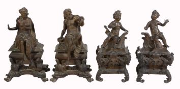 A pair of Continental bronze figural andirons, last quarter 19th century  A pair of Continental