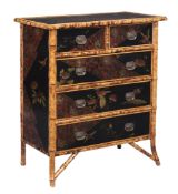 A Victorian black lacquer and japanned chest of drawers , circa 1890  A Victorian black lacquer