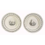 A pair of large French printed creamware dishes  A pair of large French printed creamware dishes,