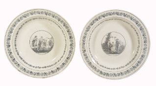 A pair of large French printed creamware dishes  A pair of large French printed creamware dishes,