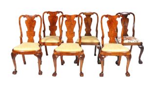 A set of six walnut dining chairs in 18th century style , 20th century  A set of six walnut dining