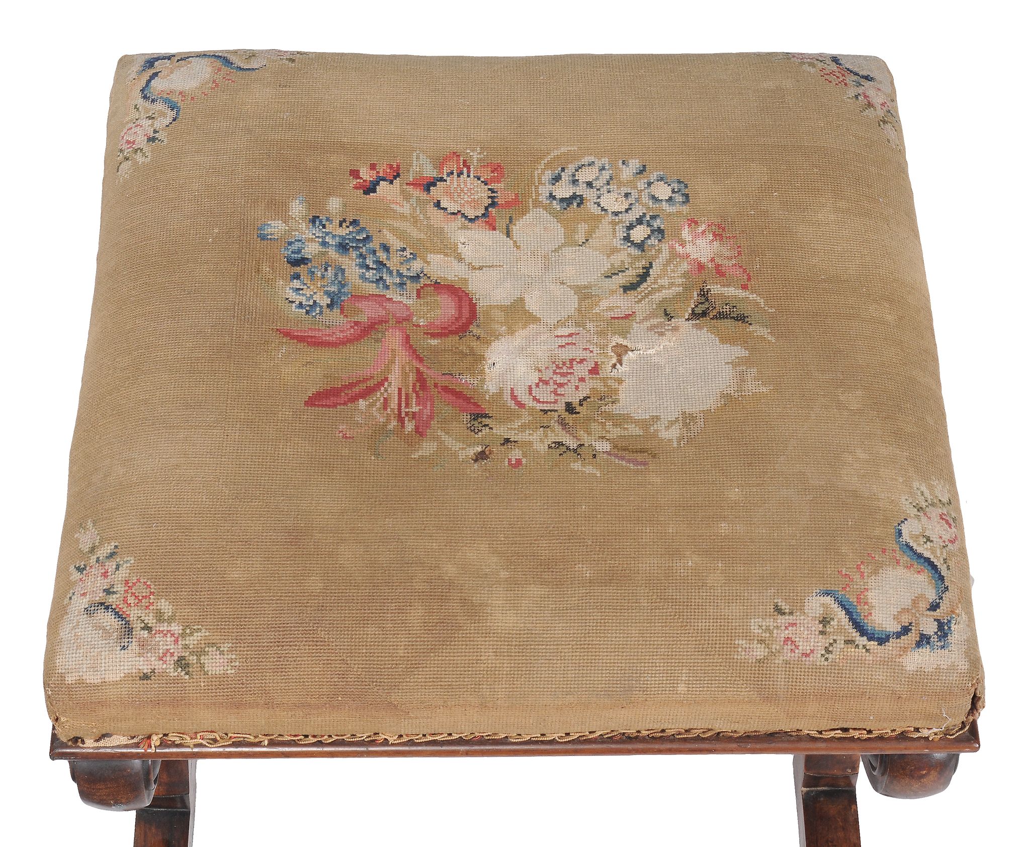 A William IV rosewood stool, circa 1835, with floral tapestry seat on...  A William IV rosewood - Image 2 of 2