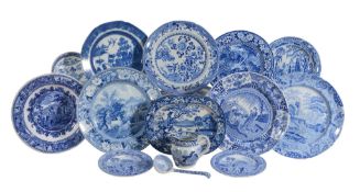 A selection of Staffordshire blue and white printed pearlware  A selection of Staffordshire blue and