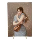 A Berlin porcelain plaque painted with a girl with a mandolin in a snow-storm  A Berlin (KPM)