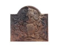 A cast iron fireback in 17th century style, 19th century  A cast iron fireback in 17th century