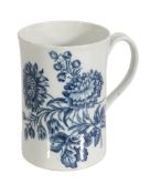 A Worcester porcelain blue and white mug, circa 1770, decorated with the  A Worcester porcelain blue