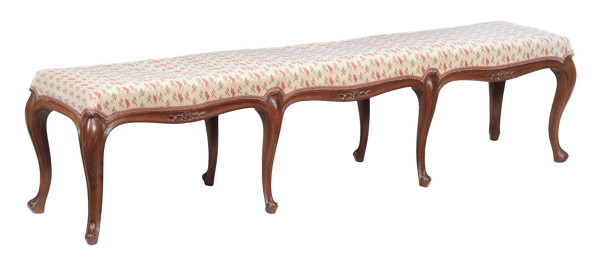 A carved beech and upholstered stool , in mid 18th century Continental style  A carved beech and