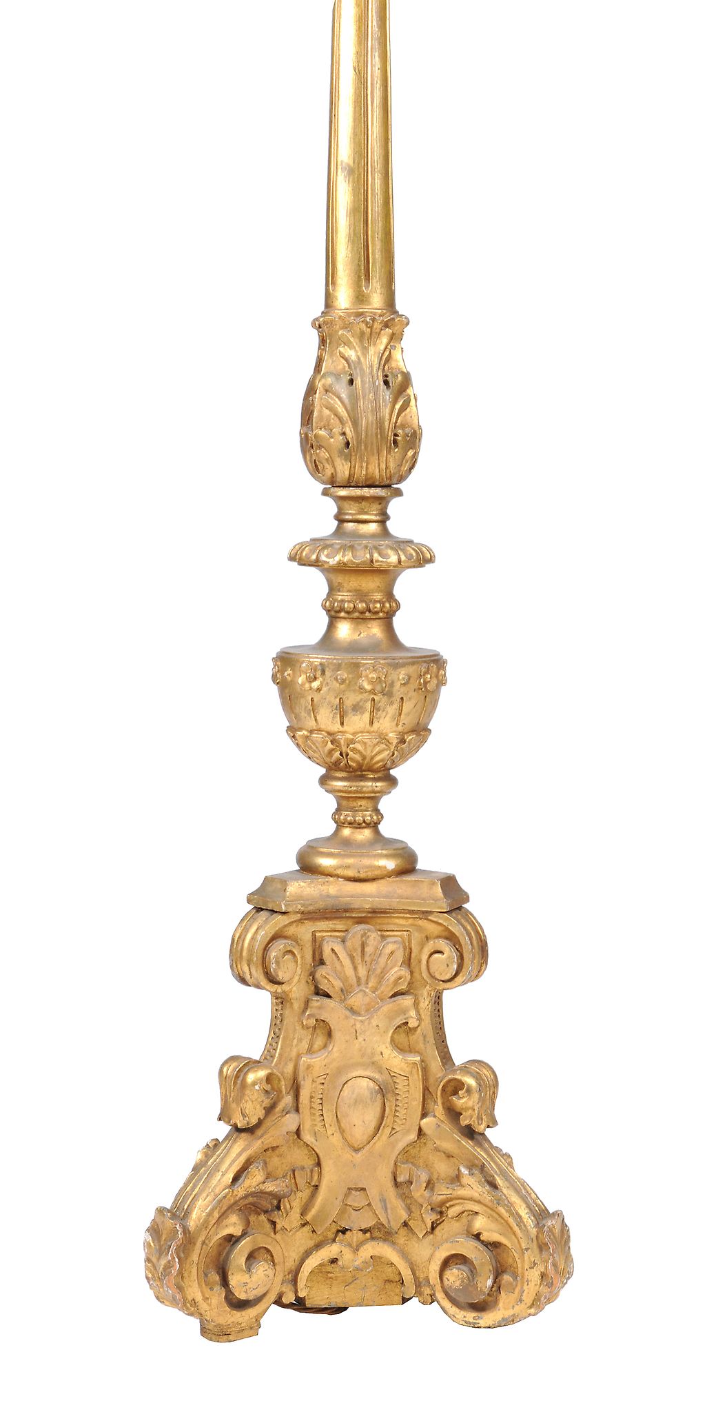 A giltwood standard lamp, 20th century, with fluted stem  A giltwood standard lamp,   20th century, - Image 2 of 2