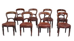 A set of eight Victorian mahogany and leather upholstered dining chairs  A set of eight Victorian