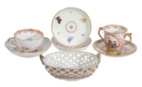 A Meissen two-handled cup and saucer , late 19th century  A Meissen (outside decorated) two-