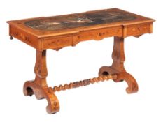 A walnut and marquetry inlaid writing table , mid 19th century  A walnut and marquetry inlaid