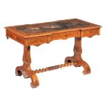 A walnut and marquetry inlaid writing table , mid 19th century  A walnut and marquetry inlaid