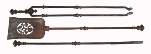 A set of three late George III fire irons, early 19th century  A set of three late George III fire