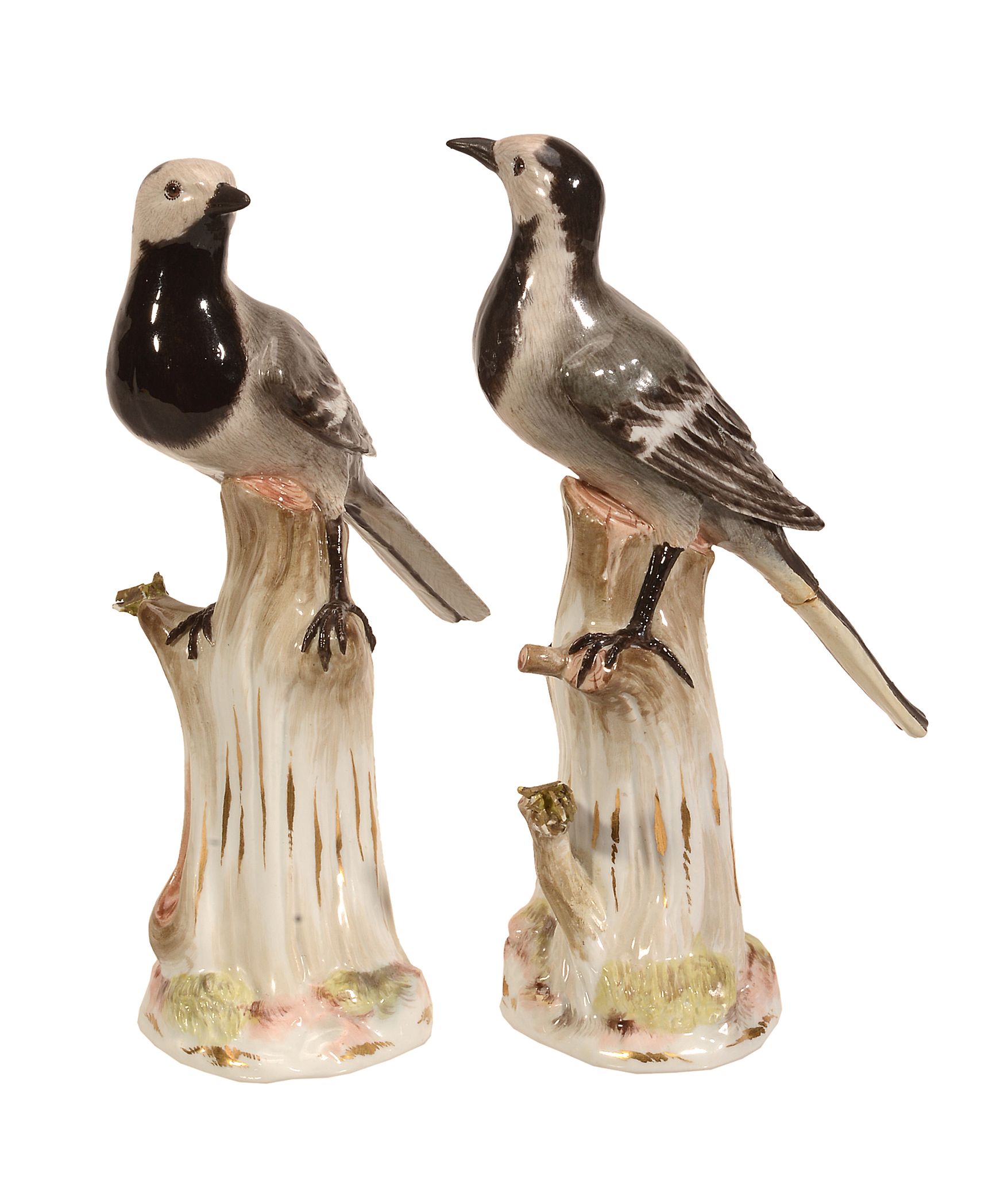 Two similar Meissen figural three-branch flower-encrusted candelabra  Two similar Meissen figural - Image 2 of 2